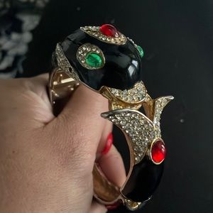 Vintage fish/dolphin rhinestone enamel bangle bracelet